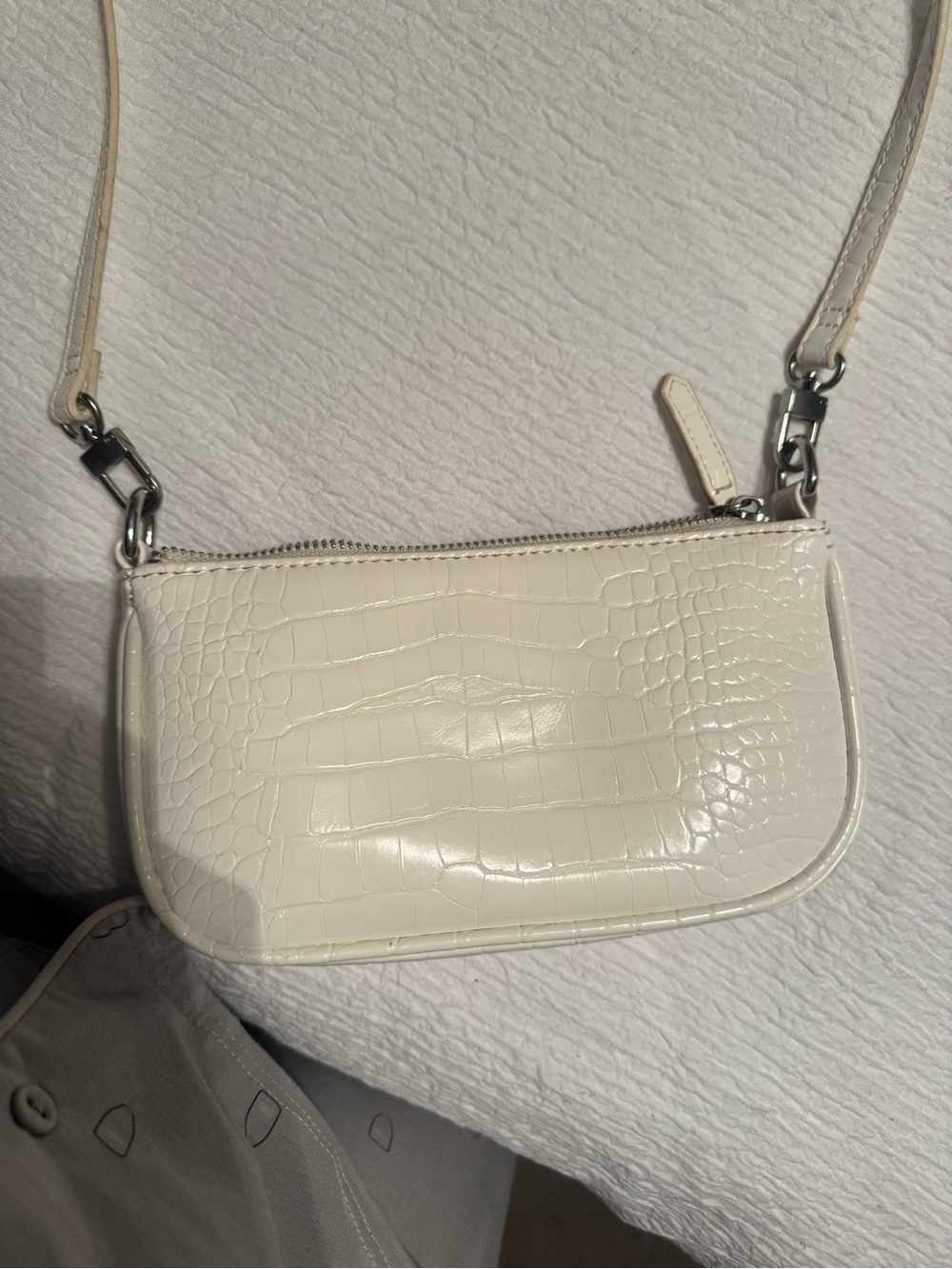 White Croc-Embossed Mini Shoulder Bag